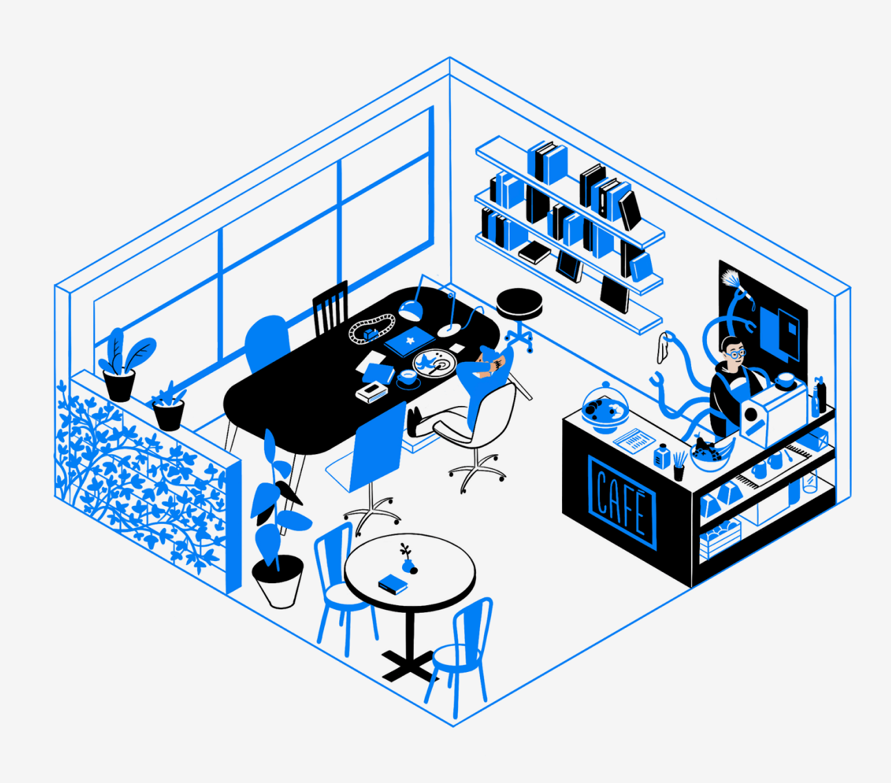Ilustração 'dentro do Café'